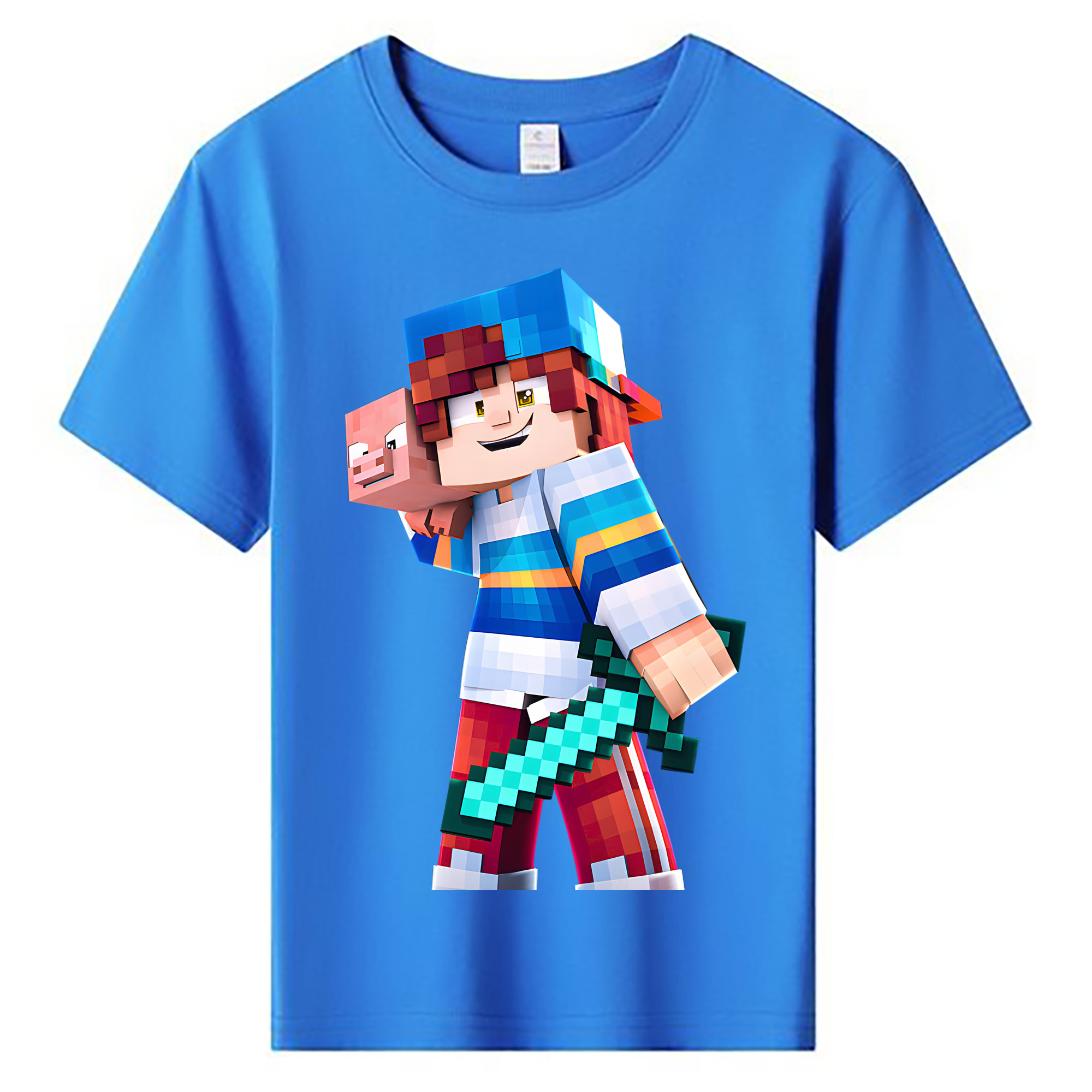 （画像用） マインクラフト ブロックの世界 Minecraft MC Block world 綿100％キッズTシャツ（フロントプリント）